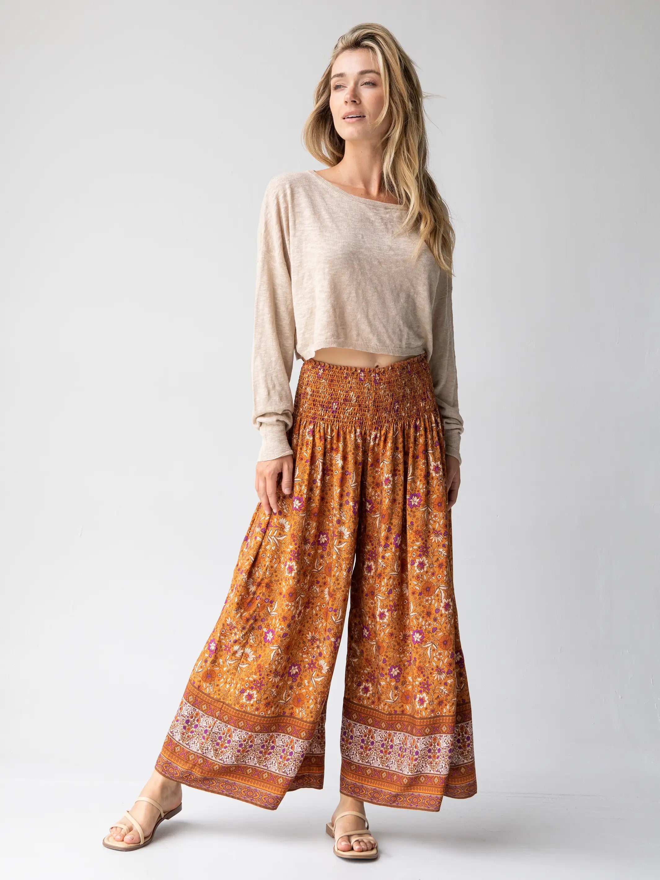 Athletic Shorts for Gym Workouts-Make A Move Wide-Leg Palazzo Pant - Camel Border