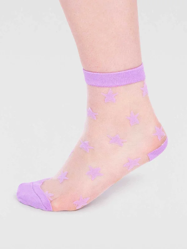 Funky Animal Print Socks for Fun Style-Astra Bamboo Star Mesh Socks - Lilac Purple