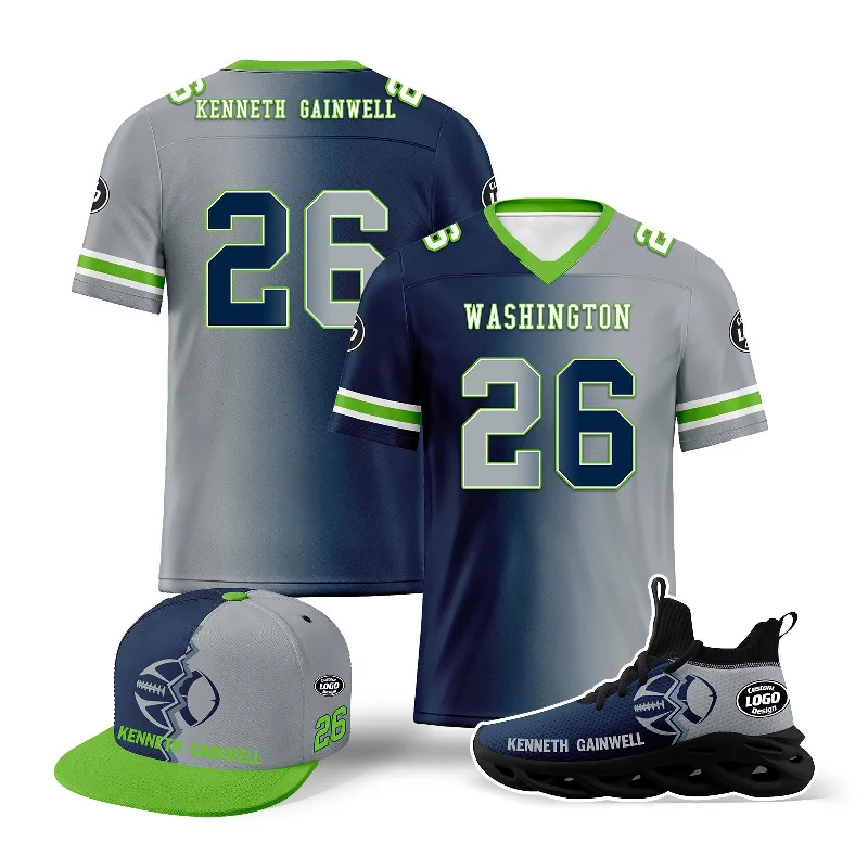 Simple Cotton Cap for Everyday Comfort-Custom Blue Grey Washington Football Jersey MaxSoul Shoes and Hat Combo Offer Personalized Combo ZH-D028018-14