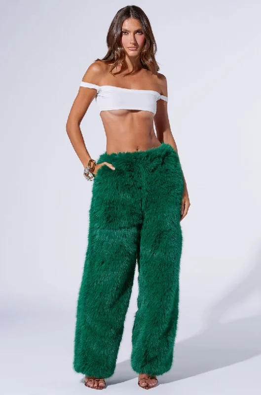 Breathable Athletic Pants for Training-SEEING GREEN WIDE LEG FASHION FUR PANT