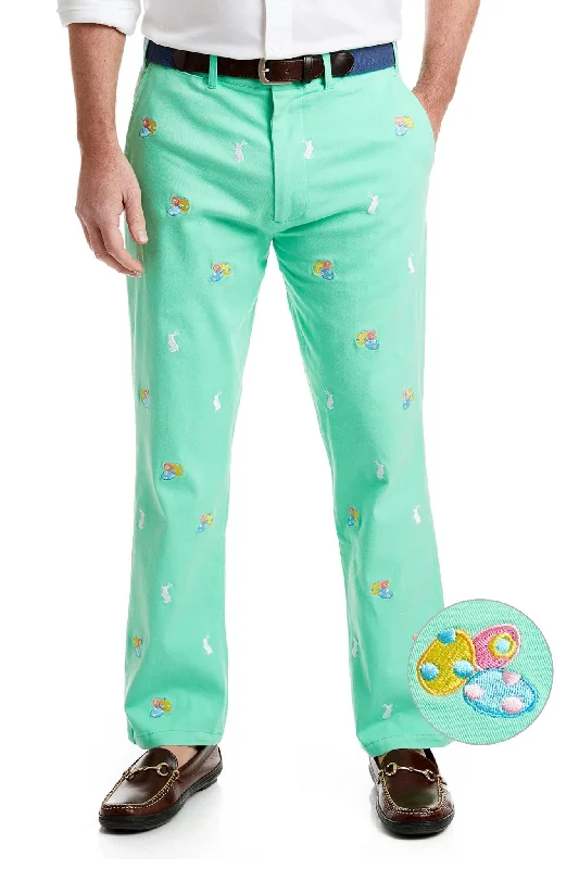 Cozy Fleece Joggers for Cold Weather-Harbor Pant Stretch Twill Spring Green with Easter Eggs & Bunny