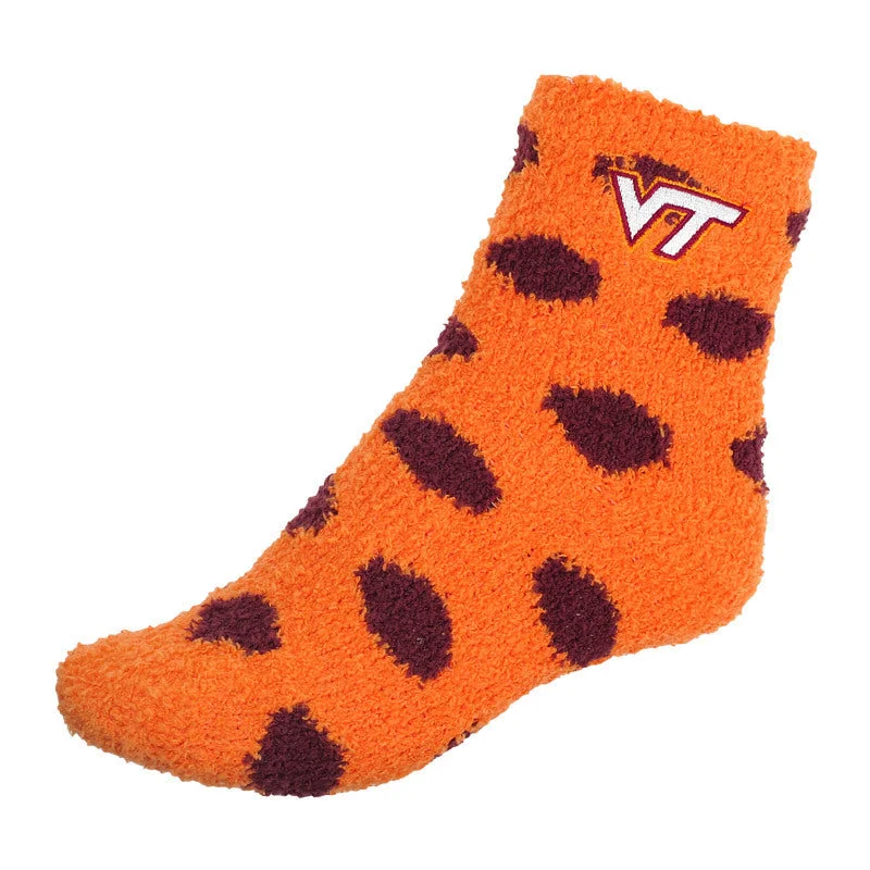 High-Waisted Socks for Vintage Style-Virginia Tech Fuzzy Polka Dot Socks: Orange