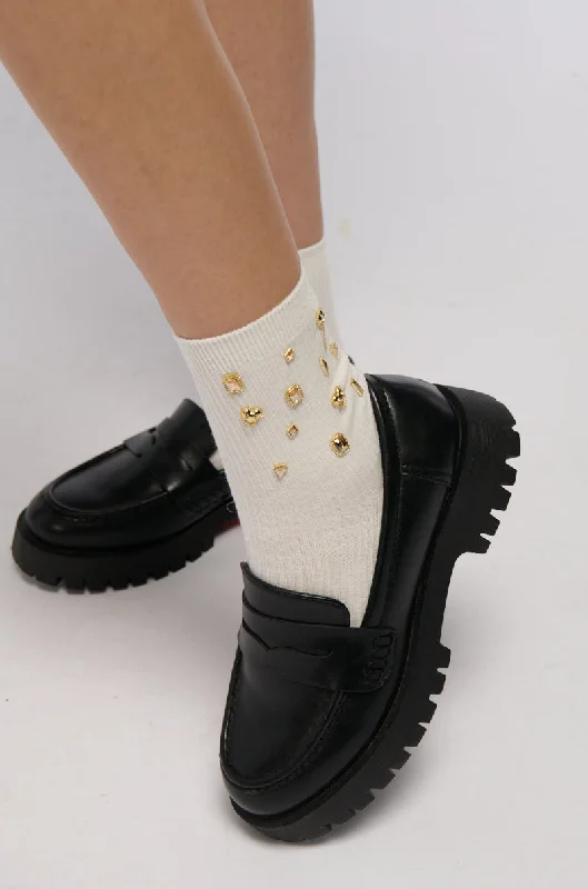 Elegant Lace Socks for Special Occasions-GOLDEN ONE GEM EMBELLISHED SOCKS