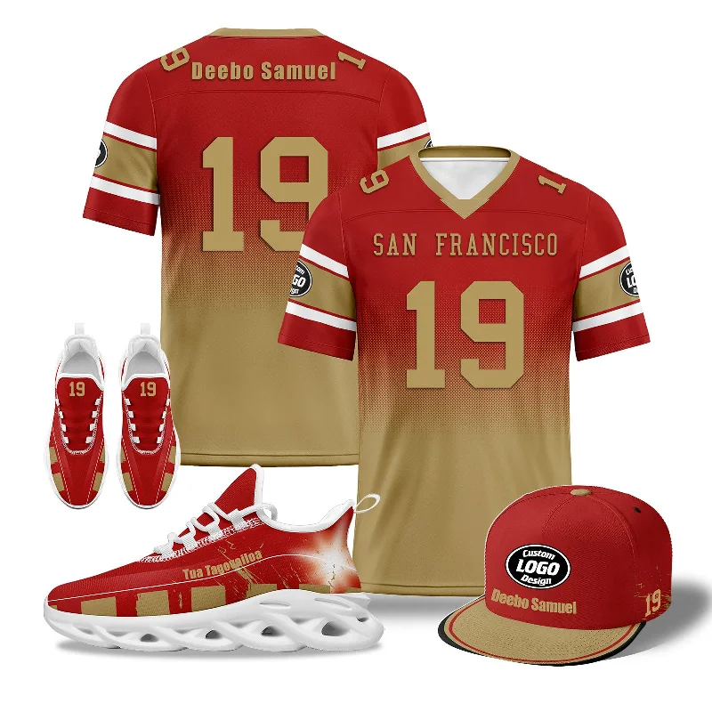 Athletic Sports Cap for Summer Sports-Custom Red Yellow San Francisco Football MaxSoul Shoes and Hat Combo Offer Personalized Combo ZH-D020268-25