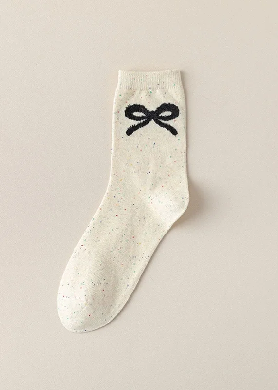 Padded Insoles with Socks for Extra Comfort-Preppy Bow Print Socks - White