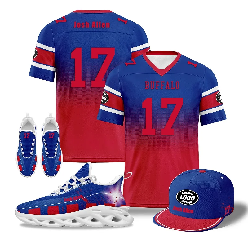 Bold Graphic Hat for Trendsetting Style-Custom Blue Red Buffalo Football MaxSoul Shoes and Hat Combo Offer Personalized Combo ZH-D020268-4