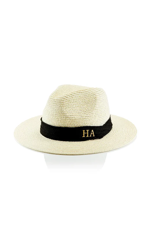 Fashionable Snapback Cap for Modern Style-Personalised Straw Fedora Hat - Cream / Black Band