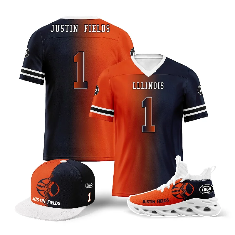 Trendy Camo Hat for Military-Inspired Fashion-Custom Deep Blue Orange Illinois Football Jersey MaxSoul Shoes and Hat Combo Offer Personalized Combo ZH-D028018-4