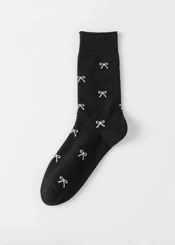 Comfortable Socks for Sensitive Feet-Multi-Bow Knit Mid-Calf Socks - Black