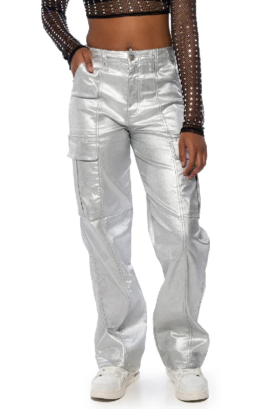 Trendy High-Waisted Denim for Vintage Style-SPACE CADET WIDE LEG METALLIC PANT