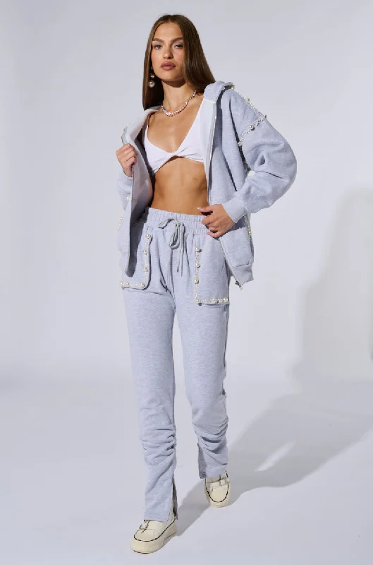 Cozy Knit Pants for Cold Days-PEARL DETAIL JOGGER PANT