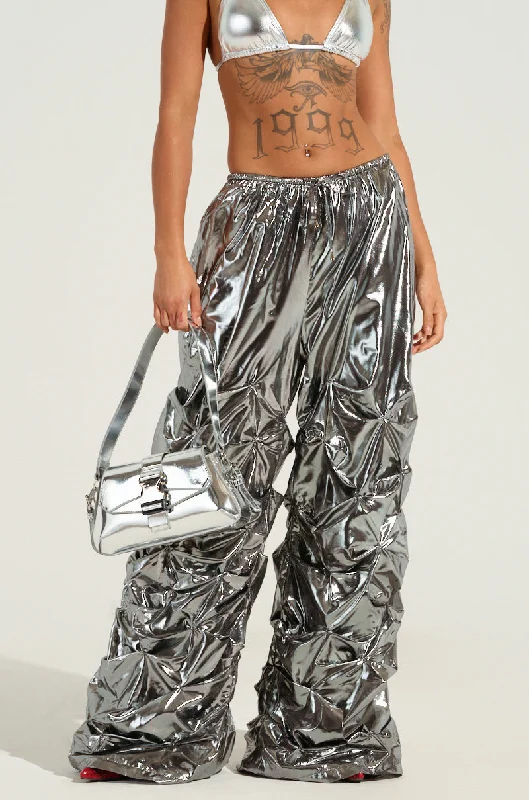 Vintage Bell Bottoms for Retro Vibes-COINCIDENTAL LOVE OVERSIZED METALLIC RUCHED PANT