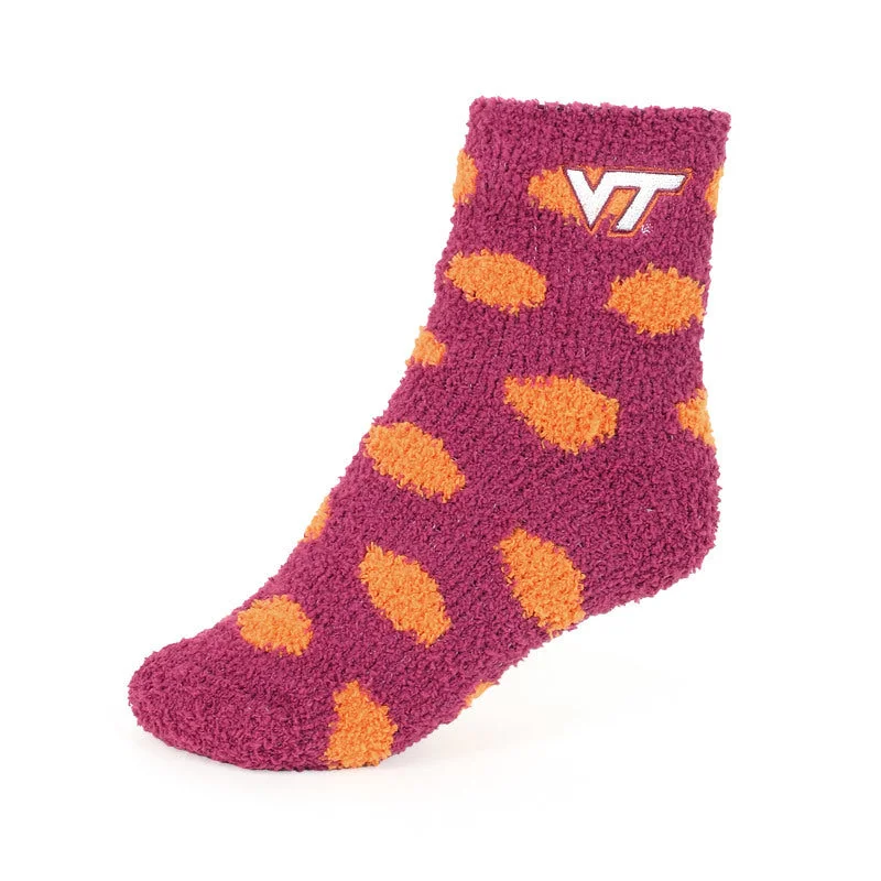 Comfortable Athletic Crew Socks for Sports-Virginia Tech Fuzzy Polka Dot Socks: Maroon