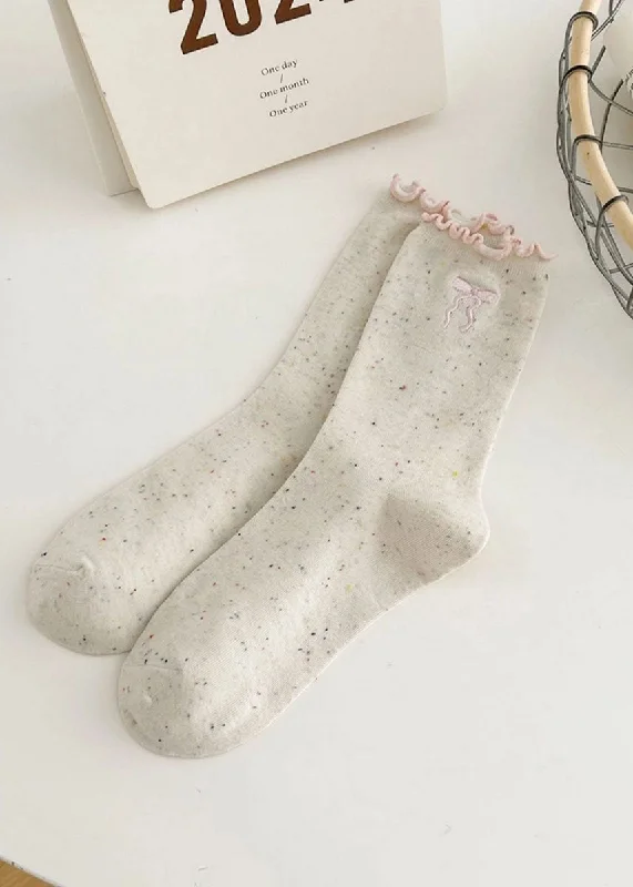 Anti-Sweat Socks for All-Day Freshness-Embroidered Bow Lace Mid-Calf Socks - Pink