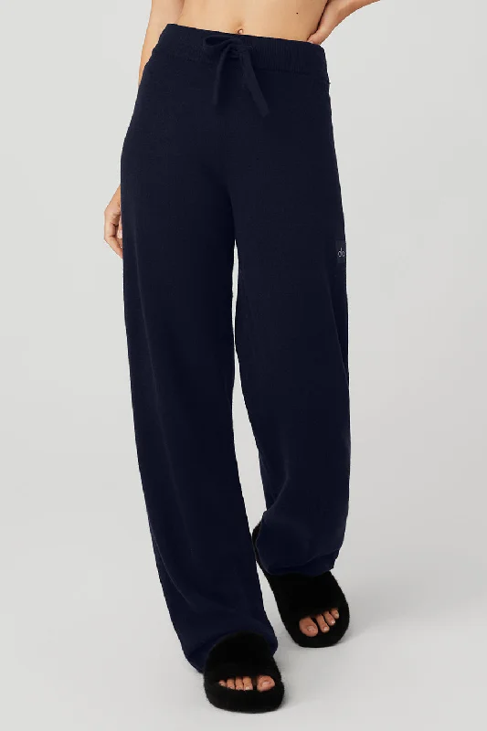 Comfortable Pajama Joggers for Relaxation-Cashmere High-Waist Jet Set Wide Leg Pant - Navy