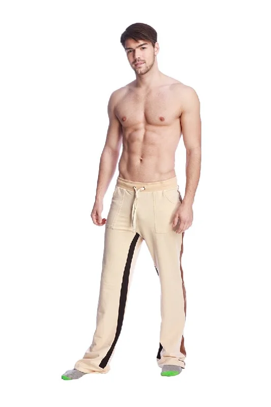 Tailored Formal Pants for Special Occasions-Tri-Color Stretch Eco-Track & Yoga Sweat Pant (Sand w/Chocolate & Black)