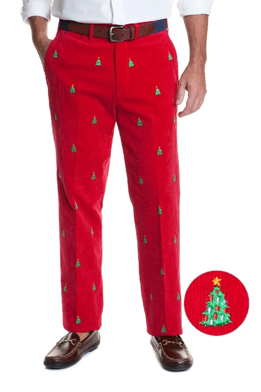 Casual Sweatpants for Relaxed Comfort-Beachcomber Corduroy Pant Crimson with Christmas Tree