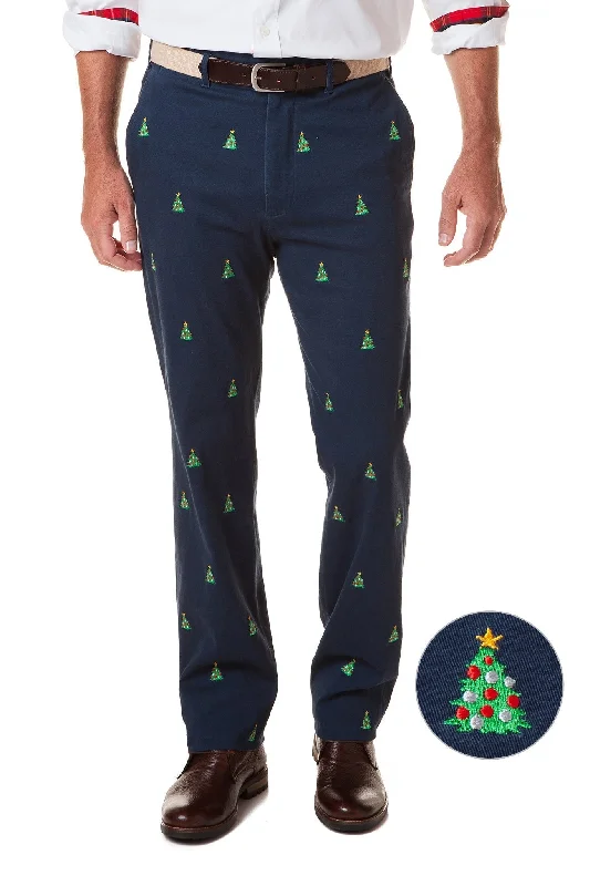 Stylish Pleated Pants for Formal Events-Harbor Pant Stretch Twill Nantucket Navy with Christmas Tree