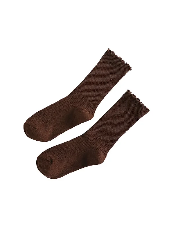 Stretchable Socks for Active Lifestyles-Ruffled Long Socks - Coffee