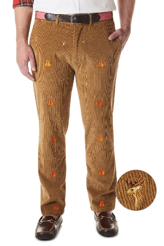 Tailored Wool Pants for Winter Wear-Beachcomber Corduroy Pant Khaki with Deer Hunter