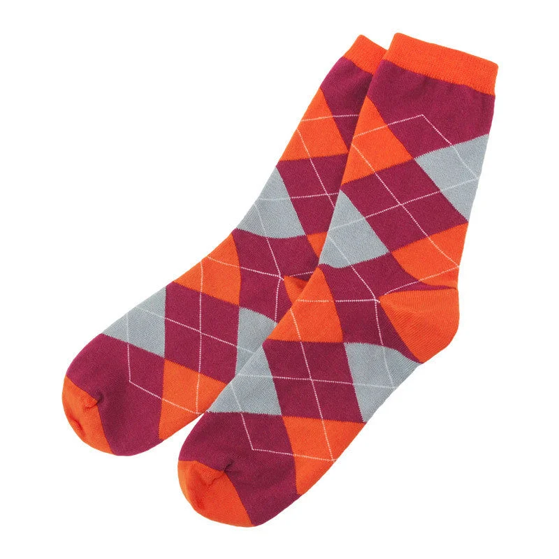 Compression Socks for Travel Comfort-Maroon and Orange Argyle Socks