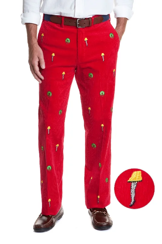 Relaxed Fit Sweatpants for Lounging-Beachcomber Corduroy Pant Crimson with Leg Lamp