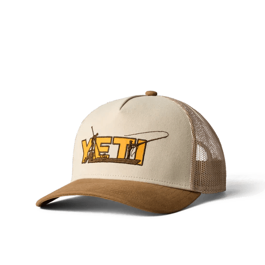 Casual Golf Cap for Comfortable Wear-Yeti Skiff Trucker Hat - Khaki/Alpine Yellow