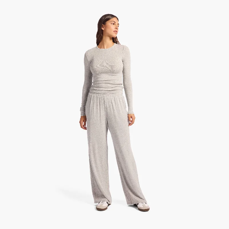 Custom Fit Dress Pants for Tailored Style-Slinky Rib Wide Leg Pant | Heather Grey