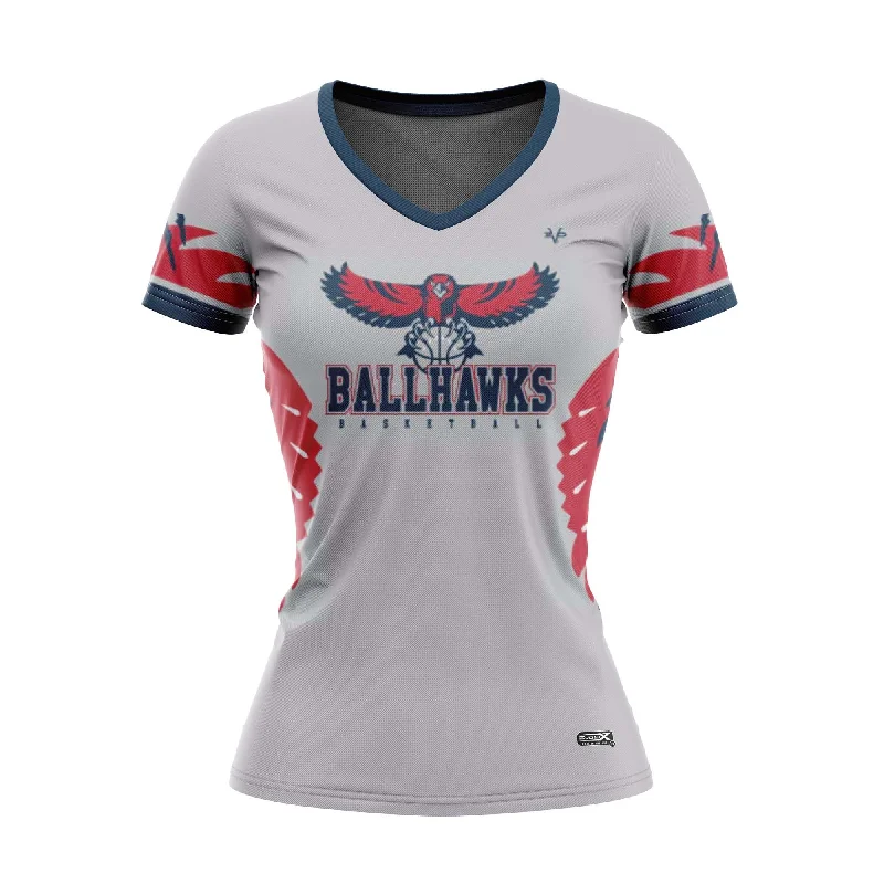 Outdoor Camping Hat for Trail Adventures-DAVINCI BALLHAWKS BASKETBALL Sublimated Women Cap Sleeve Jersey