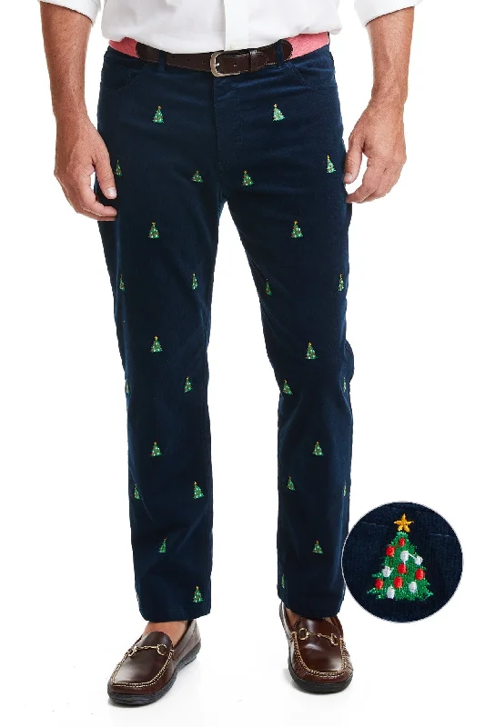 Relaxed Fit Denim for Casual Comfort-Wayfarer 5-Pocket Pinwale Corduroy Pant Nantucket Navy with Christmas Tree