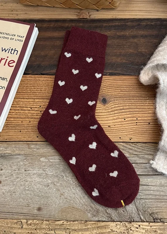 Thin and Lightweight Dress Socks for Formal Events-Vintage Love Heart Socks - Burgundy