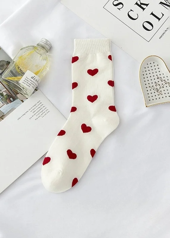 Colorful Knit Socks for Cozy Winter Days-Cute Heart Socks - White