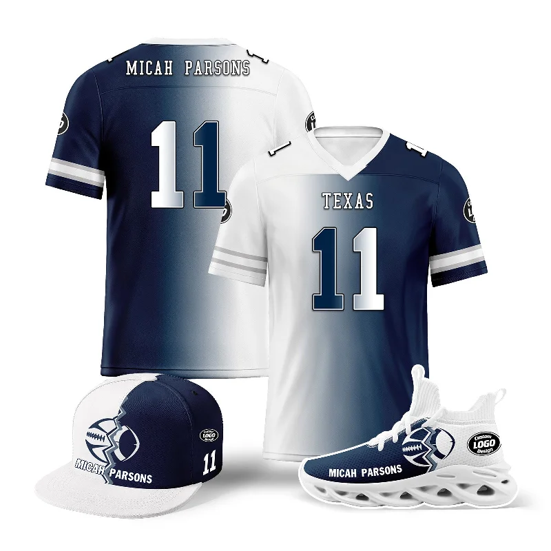 Adjustable Sports Cap for Athletes-Custom Deep Blue White Texas Football Jersey MaxSoul Shoes and Hat Combo Offer Personalized Combo ZH-D028018-5