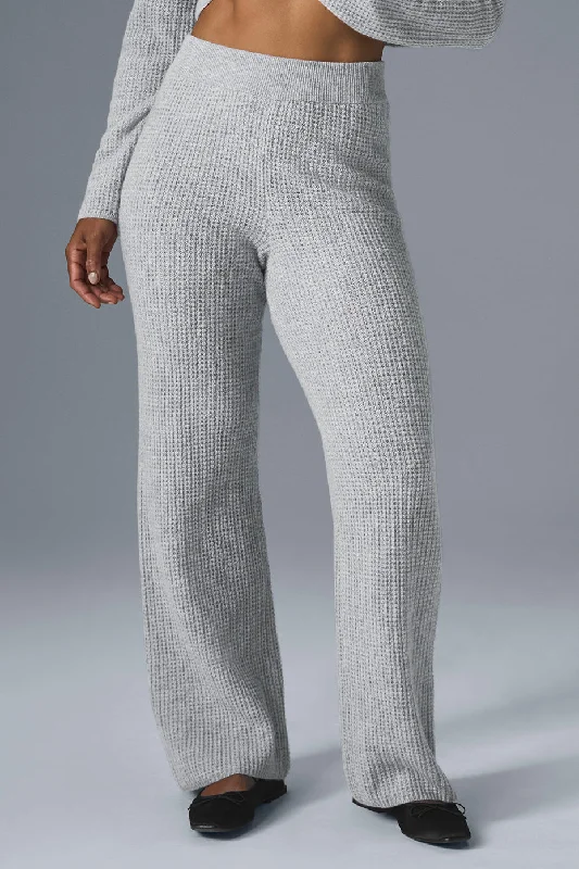 Premium Tailored Pants for Luxury Style-Cashmere High-Waist Plush Waffle Pant - Athletic Heather Grey