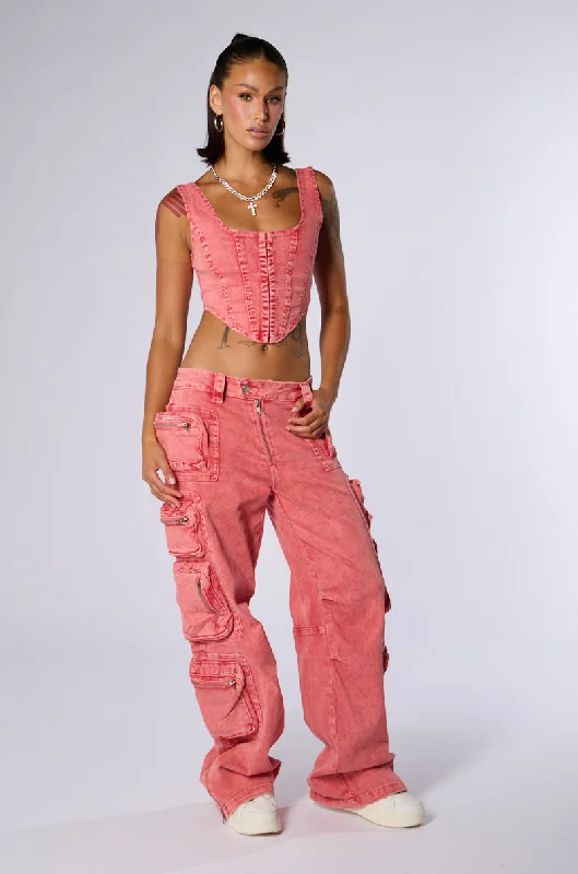 Stylish Cuffed Pants for Casual Elegance-OUT THE MUD ACID WASH CARGO PANT