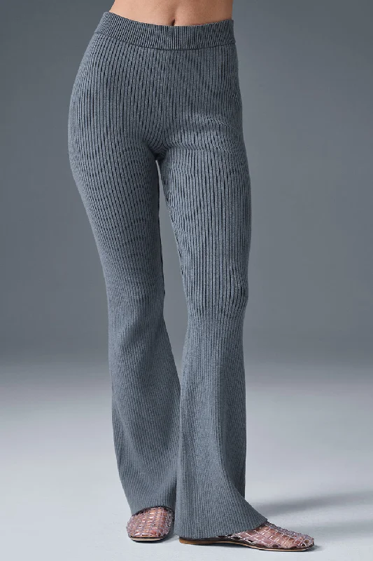 Loose Fit Linen Pants for Relaxed Look-Denim Knit High-Waist Flare Pant - Steel Grey/Anthracite