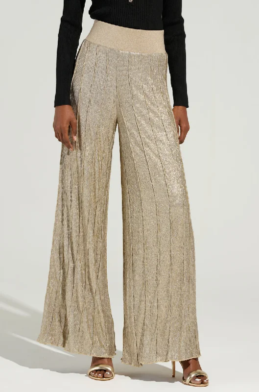 Stylish Leather Pants for Bold Fashion-FEELING GODLY PLEATED HIGH WAIST PANT IN GOLD