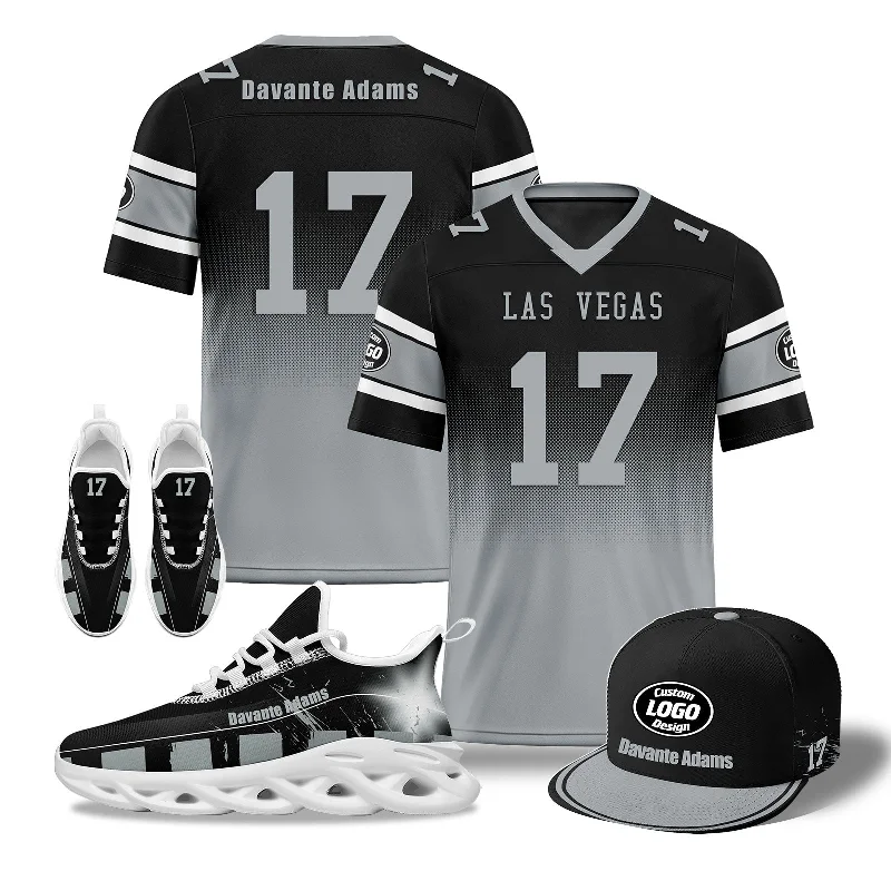 Classic Fedora Hat for Fashionable Style-Custom Black Gray Las Vegas Football MaxSoul Shoes and Hat Combo Offer Personalized Combo ZH-D020268-20