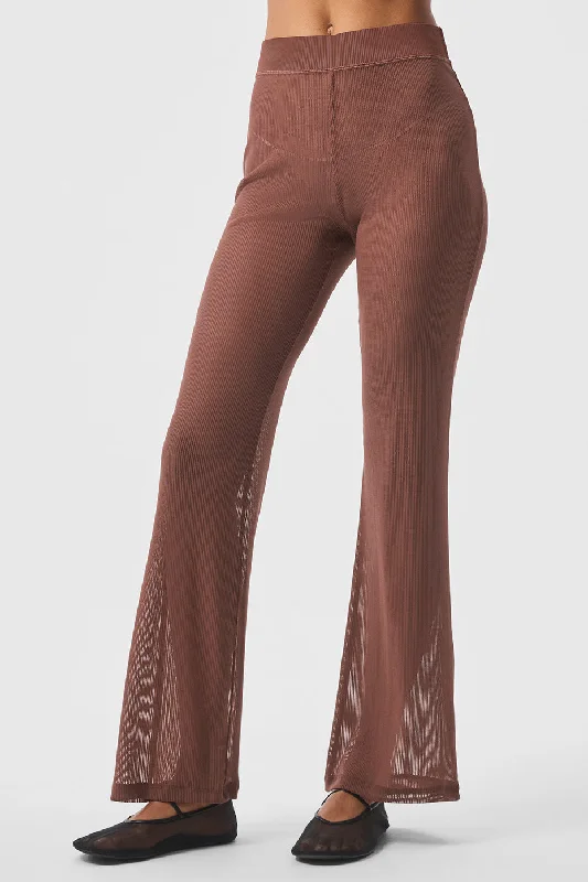 Stylish Tapered Pants for Modern Fashion-Striped Mesh Tropical Nights Flare Pant - Chestnut