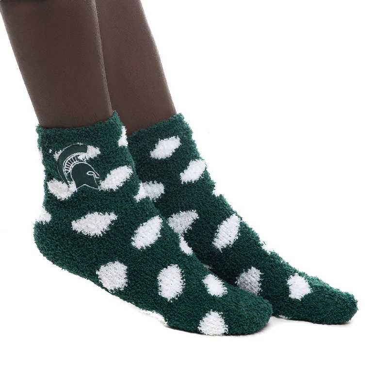 Breathable Sports Socks for Running-Michigan State Fuzzy Polka Dot Socks