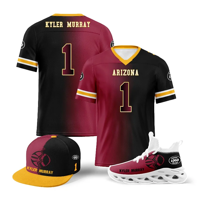 Elegant Sun Hat for Outdoor Weddings-Custom Red Black Arizona Football Jersey MaxSoul Shoes and Hat Combo Offer Personalized Combo ZH-D028018-1