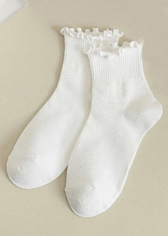 Lightweight Running Socks for Speedy Races-Ruffled Ankle Socks - White