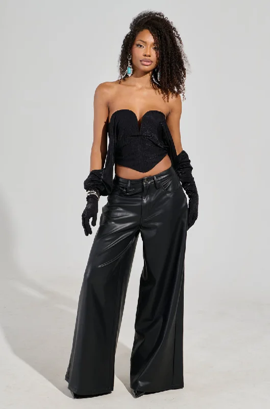 Comfy Pajama Pants for a Good Night’s Sleep-GABRIELLE WIDE LEG FAUX LEATHER PANT IN BLACK