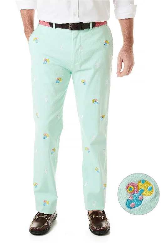 Custom Fit Dress Pants for Tailored Style-Harbor Pant Stretch Twill Mint with Easter Eggs and Bunny