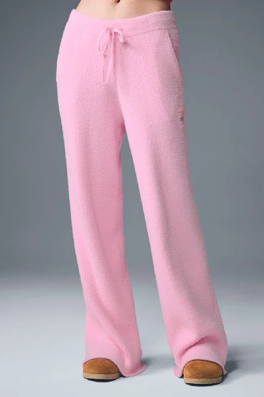 Stylish Leather Pants for Bold Fashion-Snuggle Up Sweater High-Waist Wide Leg Pant - Sweet Pink