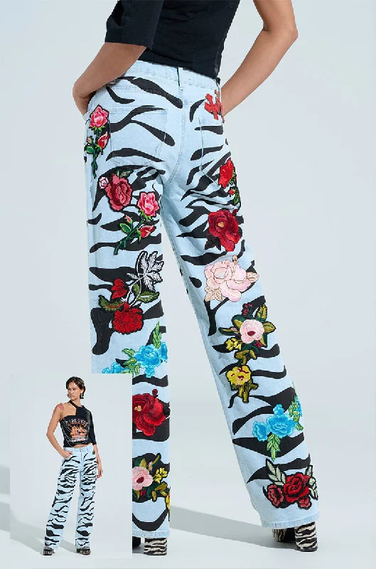 Trendy Overalls for Playful Look-SLEEPING WITH ROSES DENIM PANT