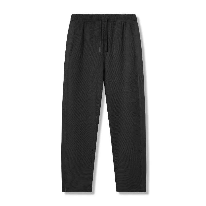 Trendy Culottes for Fashionable Comfort-0957. Waffle Knit Relaxed Sweatpant - Black/Black