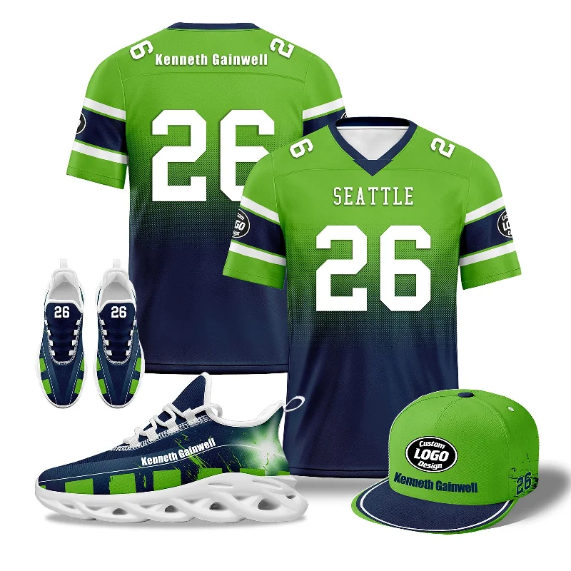 Comfortable Outdoor Hat for Hiking Trips-Custom Green Blue Seattle Football MaxSoul Shoes and Hat Combo Offer Personalized Combo ZH-D020268-27