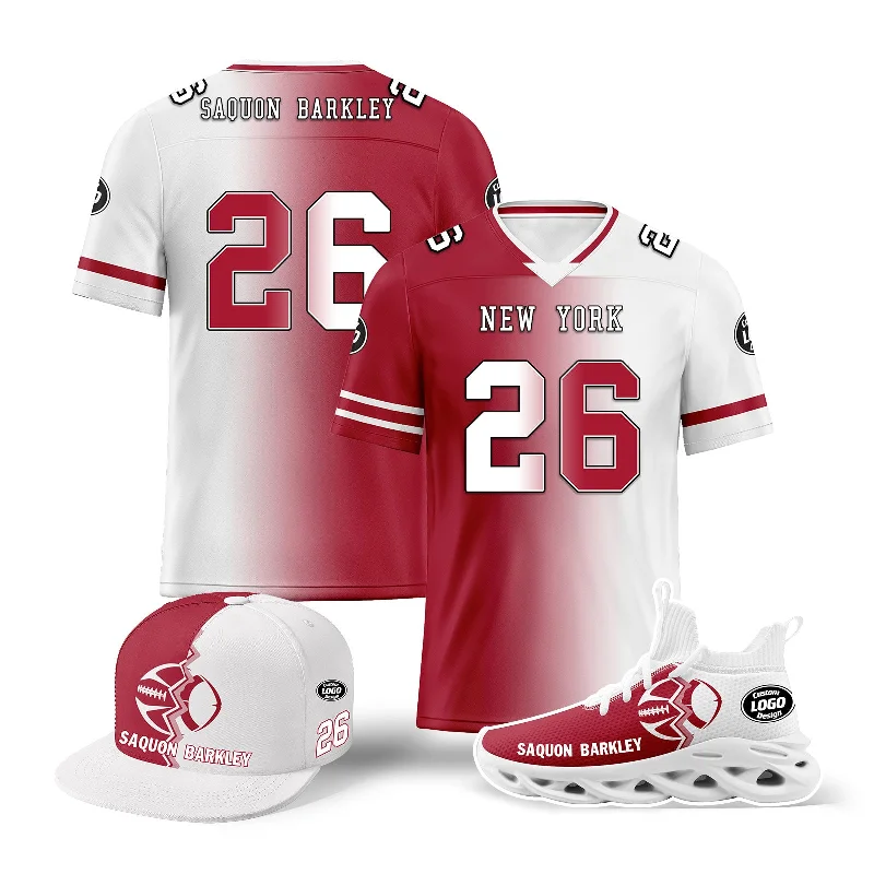 Minimalist Beanie Hat for Subtle Look-Custom White Red New York Football Jersey MaxSoul Shoes and Hat Combo Offer Personalized Combo ZH-D028018-11