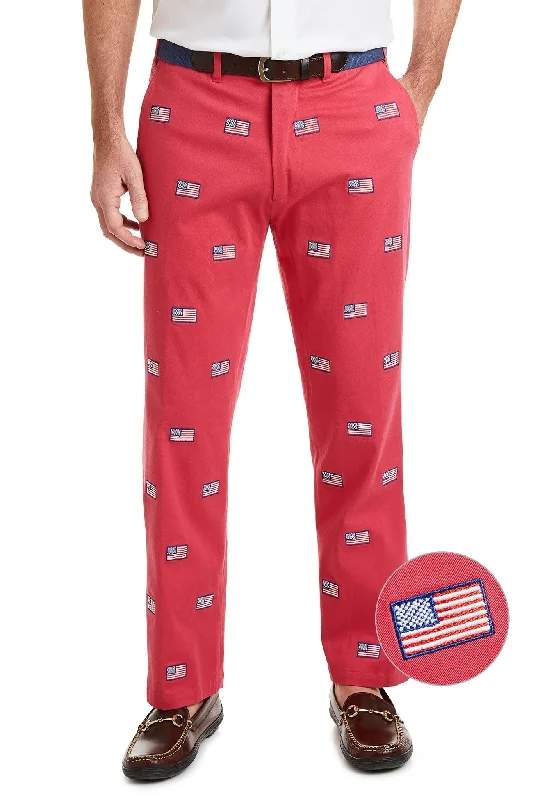 Athletic Running Pants for Active Days-Harbor Pant Stretch Twill Hurricane Red with American Flag